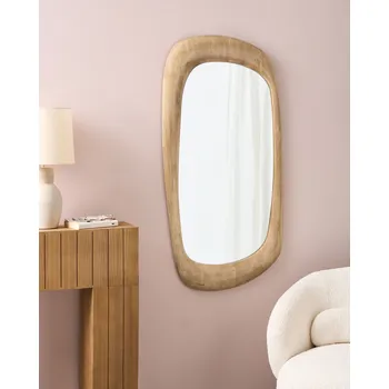 Zrcadlo Nástěnné zrcadlo hnědé kaučukové dřevo 120 x 57 cm nepravidelný tvar retro styl dekorace doplňky obývací pokoj ložnice předsíň Beliani