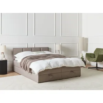 Postel Kontinentální postel taupe látkové čalounění 160 x 200 cm s úložným prostorem s matrací a čelem moderní styl ložnice Beliani