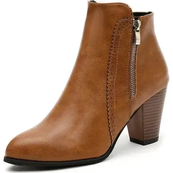 Dámské kozačky Dámské kotníkové boty s hrubým podpatkem a bočním zipem Velikost: 35, Barva (Varianta): Ginger Yellow