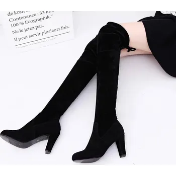 Dámské kozačky Dámské elastické kozačky nad kolena s podpatkem Barva: Černá, Velikost: 38