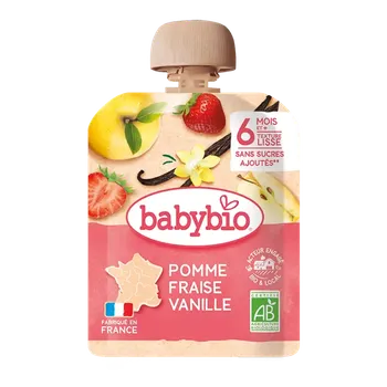 Dětská výživa Babybio BIO kapsička jablko, jahoda, vanilka 90 g