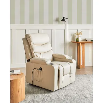 Křeslo Elektrické polohovací křeslo béžové umělá kůže s opěrkou nohou zvedací nastavitelné moderní styl obývací pokoj Beliani