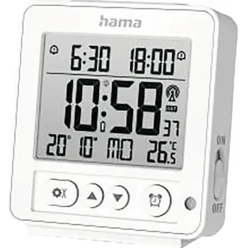 Budík Digitální budík řízený rádiem Rhodos LCD bílý 10 x 9 cm