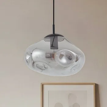 Svítidlo Lindby závěsné světlo Lelia, kouřově šedé, sklo, Ø 35 cm - Stříška - Ø 10 cm, výška 2,5 cm kouřově šedá, pískově černá 1 x 15 W LED - Doprava zdarma