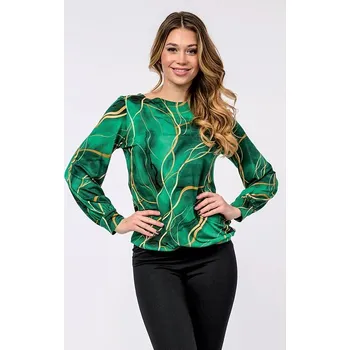 Dámská halenka Elegantní zelenozlatá dámská halenka s dlouhými rukávy 7757 velikost M