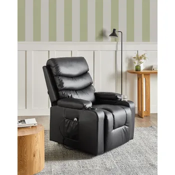 Křeslo Elektrické polohovací křeslo černé umělá kůže s opěrkou nohou zvedací nastavitelné moderní styl obývací pokoj Beliani