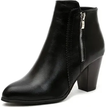 Dámské kozačky Dámské kotníkové boty s hrubým podpatkem a bočním zipem Velikost: 38, Barva (Varianta): Černá