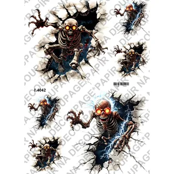 Umělecký papír Rýžový a soft papír na decoupage - Kostlivec - KB04042 Materiál: Soft, Rozměr: A4