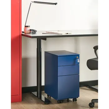 Šatní skříň Úložná skříň modrá kovová se 3 zásuvkami na zámek s klíčem industriální moderní styl garáž domácí kancelář Beliani