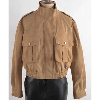 Stylová bunda krátká s kapsami K-ZELL 8808 barva: béžová, velikost: S