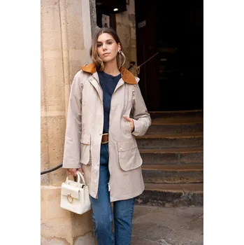 Dámská bunda Dámský kabát/bunda s kapsami Laura&Jo 6065 barva: béžová, velikost: M