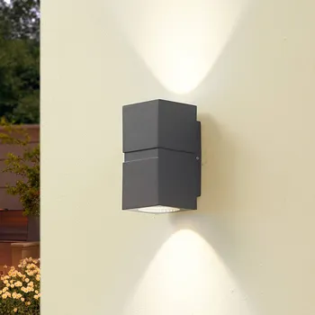 Venkovní osvětlení Lucande Tmavě šedé venkovní nástěnné svítidlo LED Gabriela, 2 světla. - Svorkovnice - délka 12,6 cm, šířka 8 cm, výška 1,6 cm tmavě šedá, čirá 2 x 9,5 W LED - Doprava zdarma