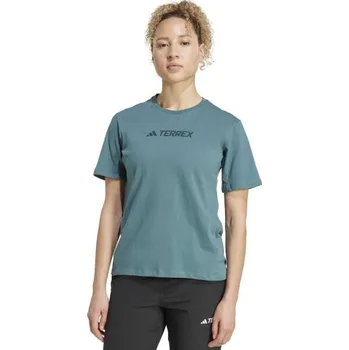 Dámské outdoorové tričko adidas TERREX LOGO TEE W M Tmavě zelená, Tmavě modrá