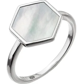 Prsten EVOLUTION GROUP CZ Stříbrný prsten hexagon s bílou perletí - velikost 54 - 15021.1