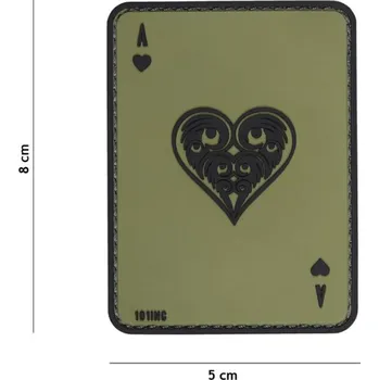 Nášivka 101 Inc. Company Nášivka na suchý zip Ace Of Hearts (plast 3D) - oliva (101 INC)