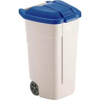 Odpadkový koš Rubbermaid Afvalbak voor buiten 100 LTR, RUBBERMAID beige met blauwe deksel 8713631021031 recyklační koš 100 l (š x v x