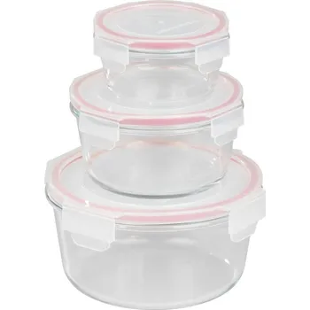 Dóza na potraviny Dóza MagicHome, sada 3 ks, sklenená, sklo, okrúhla, s vekom, 370/800/1500 ml