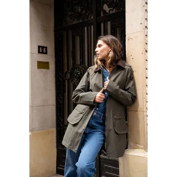 Dámský kabát/bunda s kapsami Laura&Jo 6065 barva: zelená-khaki, velikost: L