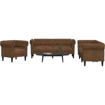 Sedací souprava vidaXL 3dílná sedací souprava textil [3209194] Barva: Hnědá