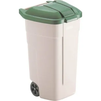 Odpadkový koš Rubbermaid Afvalbak voor buiten 100 LTR, RUBBERMAID beige met groene deksel 8713631021048 recyklační koš 100 l (š x v x