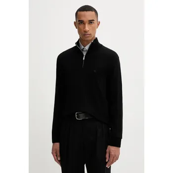 Pánský svetr Vlněný svetr Calvin Klein pánský, černá barva, s pologolfem, LV04LD318G 99X, vel. L
