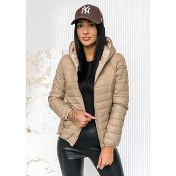 Dámská bunda Béžová dámská prošívaná přechodová bunda s kapucí Bolf B8123 - S
