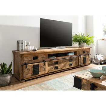 Televizní stolek IRON TV stolek 240x50x60 cm, přírodní lakovaná, mango