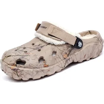 Těžké boty Nazouváky gumové s kožíškem SMILODON, béžová lesní kamufláž, 47