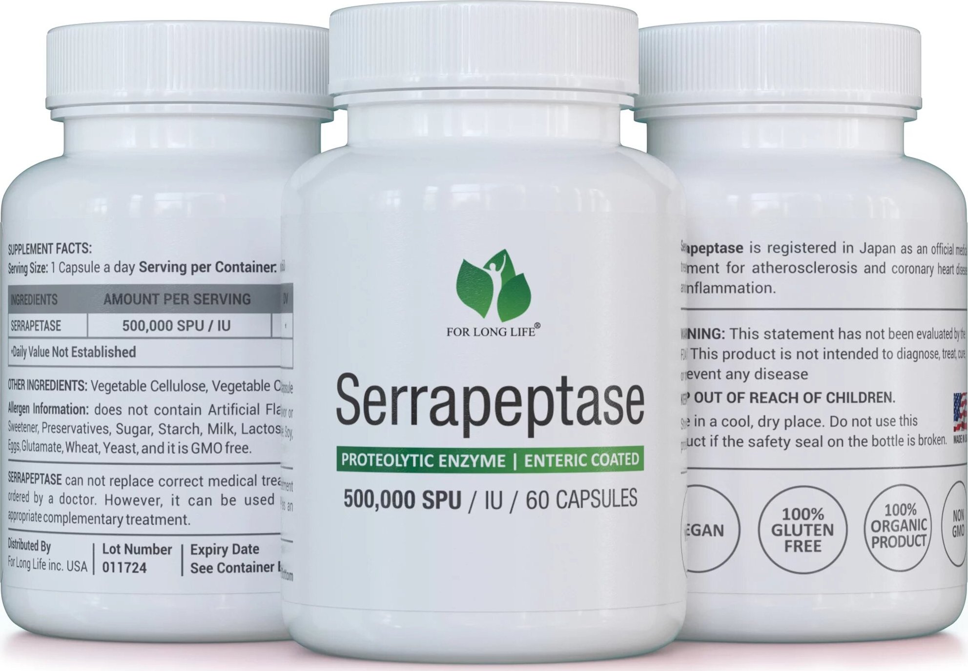 Balíček 3x SERRAPEPTÁZA 500000 SPU vysoká účinnost bez plnidel 60 kapslí 60 dní