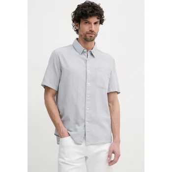 Pánská košile Lněná košile Pepe Jeans AMARO pánská, šedá barva, regular, s klasickým límcem, PM308847 09X, vel. XL