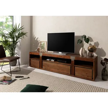 Televizní stolek HOLAND TV stolek 220x48x55 cm, hnědá lakovaná, mango