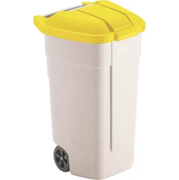 Odpadkový koš Rubbermaid Afvalbak voor buiten 100 LTR, RUBBERMAID beige met gele deksel 8713631021017 recyklační koš 100 l (š x v x h)