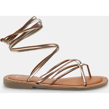 Dámské sandále Baťa dámské ploché sandály s metalickými pásky hnědé, vel. 36