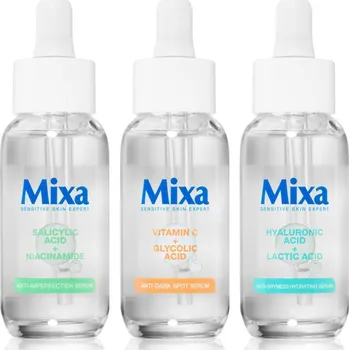Pleťové sérum MIXA Sensitive Skin MIXA Sensitive Skin Expert sérum pro problematickou pleť, akné 30 ml + MIXA Sensitive Skin Expert zklidňující a hydratační sérum 30 ml + MIXA Sensitive Skin Expert sérum proti pigmentovým skvrnám 30 ml
