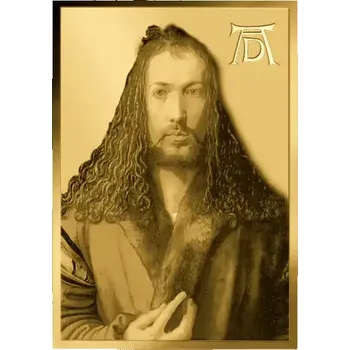 Zlatá mince s motivem \"Autoportrét Albrechta Dürera\" Mincovní karta 999/1000 Zlatý dárek