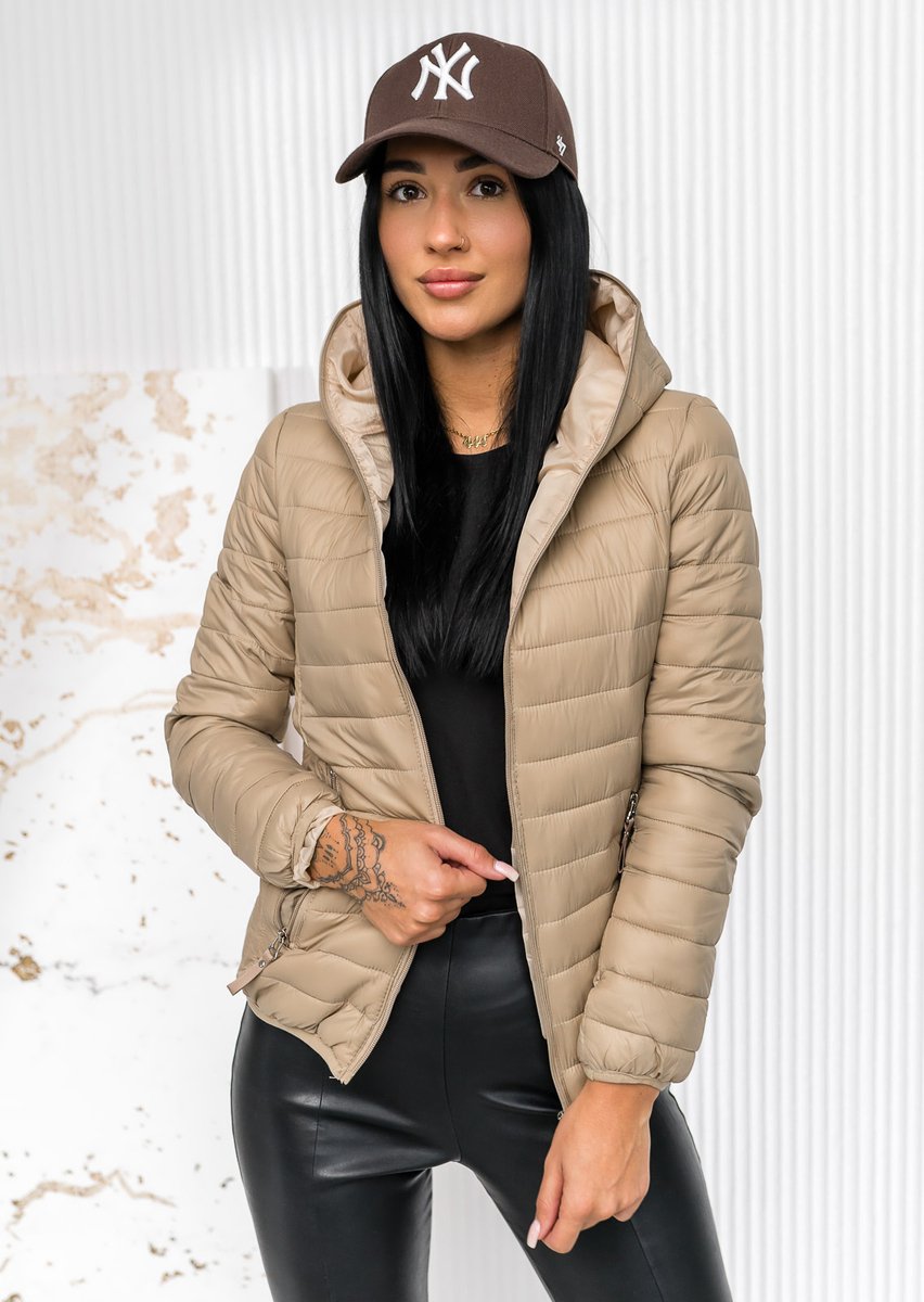 Béžová dámská prošívaná přechodová bunda s kapucí Bolf B8123 - XL