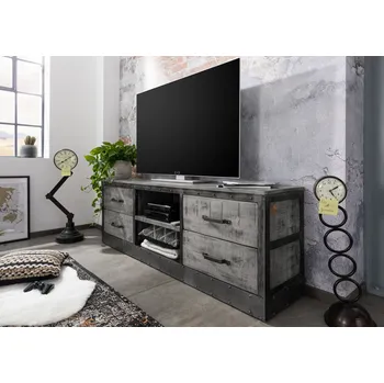 Televizní stolek STEEL TV stolek 180x40x60 cm, šedá lakovaná, mango