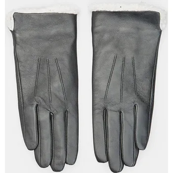 Rukavice Baťa kožené dámské rukavice s bílým lemem a jemným prošíváním černé, vel. L
