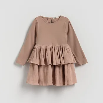 Dětská móda Reserved - Šaty s&nbsp;volány - béžová - 480FW-80X - 480FW-80X-122