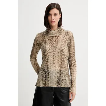 Dámský svetr Vlněný svetr Twinset dámský, béžová barva, s golfem, 252TT3490 80A, vel. L