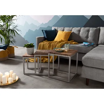 Servírovací stolek LOUNGE Příruční stolek 3set , hnědá olejovaná, palisandr