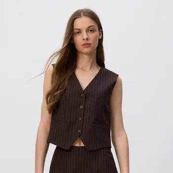 Dámské sako Reserved - Obleková vesta z viskózové směsi - tmavě hnědá - 393FM-89M - 393FM-89M-L