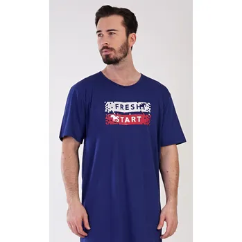 Pánská noční košile Vienetta MAN Pánská noční košile s krátkým rukávem Fresh start: tmavě modrá L