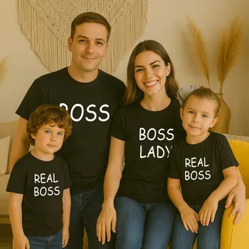 Chlapecké tričko Trička pro celou rodinu REAL BOSS Barva: Černá, Velikost: Pro holčičku: 122 (6 let)