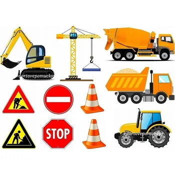 Přisada na vaření a pečení Stavební stroje 1 - jedlý papír - Bez úprav / Fondánový list +40 Kč / Bez decor gelu