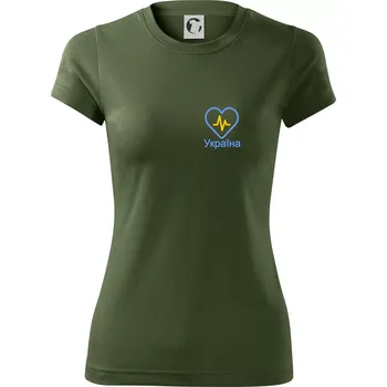 Dámské tričko Moje srdce bije pro Ukrajinu - prso - Dámské Fantasy sportovní (dresovina) - M ( Khaki )