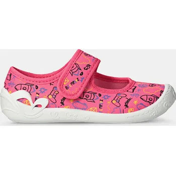 Dívčí bačkory Mini b dívčí přezůvky na suchý zip s bílou podešví růžové, vel. 27