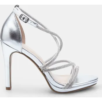Dámské sandále Baťa dámské páskové sandály na vysokém podpatku stříbrné, vel. 36