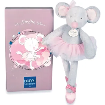 Kolotoč nad postýlku Doudou Dárková sada - Plyšová hračka myška šedá balerína 30 cm