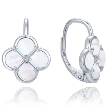 Náušnice 1491 MINET Stříbrné náušnice čtyřlístky s bílou perletí